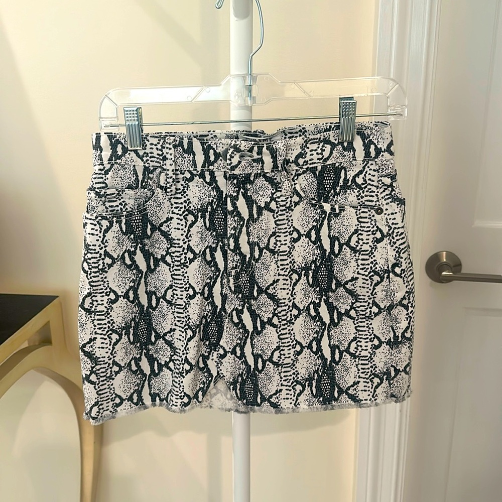 Frame snakeskin print denim skirt